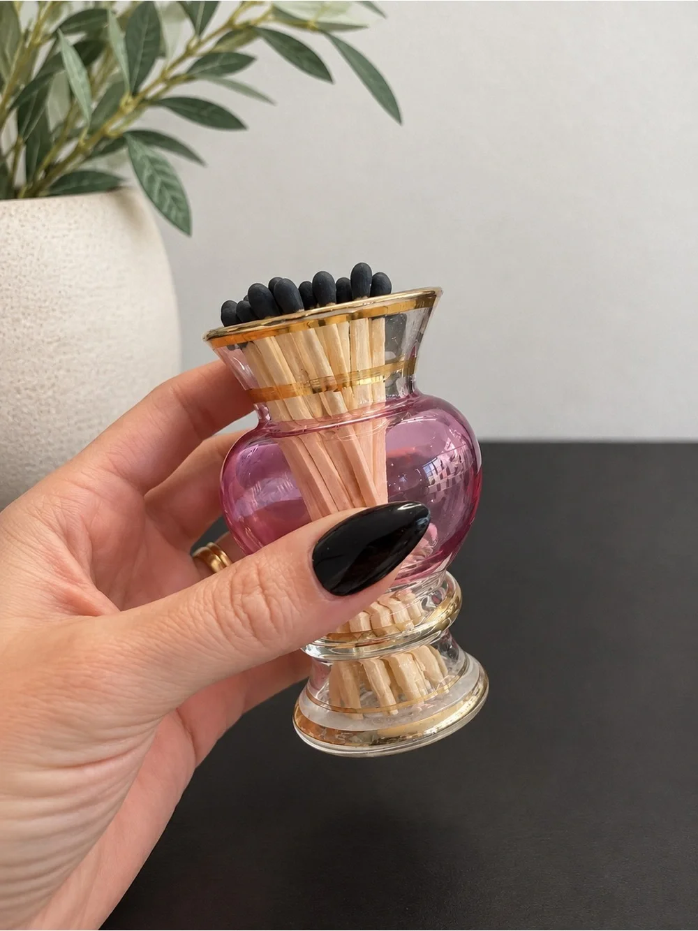 Vintage Pink Glass Mini Bud Vase Match Holder Striker 4